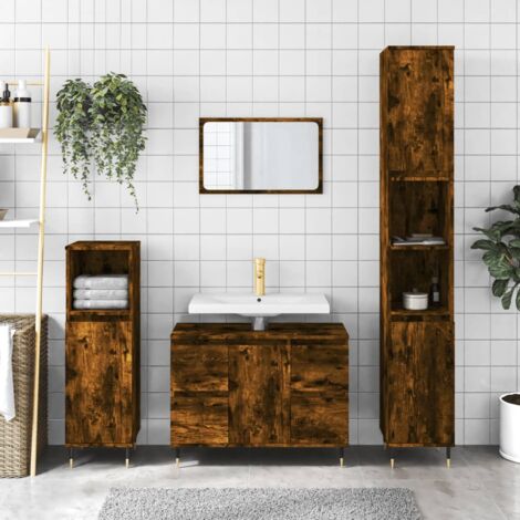 Armoire salle de bain,Meuble de salle de bain chêne fumé 80x33x60cm bois d'ingénierie CFW139282 (1/5)