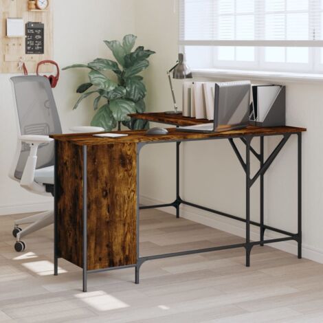 Bureau,Table de travail,Table d'étude chêne fumé 141x141x75 cm bois d'ingénierie CFW212902 (1/5)