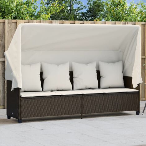 Chaise longue Bain de soleil Transat de relaxation avec auvent et coussins marron résine tressée CFW661447 (1/5)