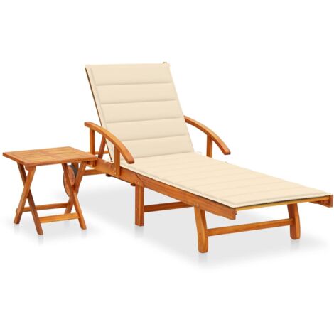 Chaise longue Bain de soleil Transat de relaxation de jardin avec table et coussin Bois d'acacia CFW992751 (1/5)