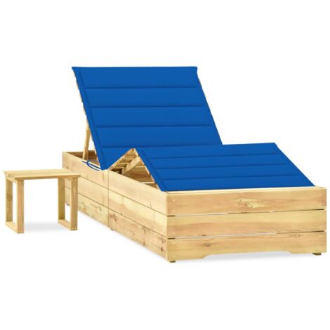 Chaise longue Bain de soleil Transat de relaxation de jardin avec table et coussin Pin imprégné CFW233492 (1/5)