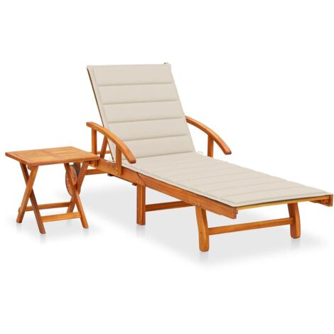Chaise longue Bain de soleil Transat de relaxation de jardin avec table et coussin Bois d'acacia CFW581931 (1/5)