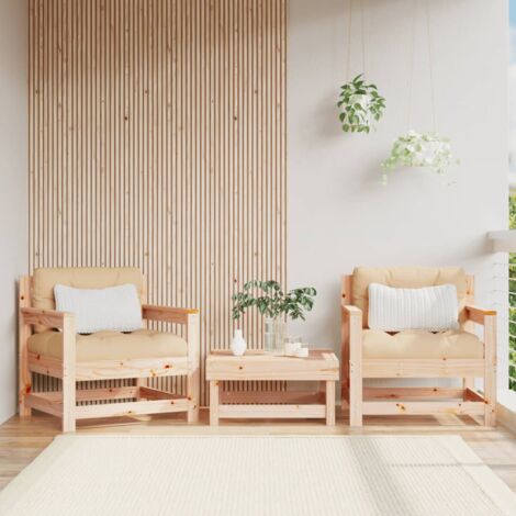 Lot de 2 Chaises de jardin,Siège de Terrasse Chaise d'extérieur avec coussins bois de pin massif CFW598977 (1/5)