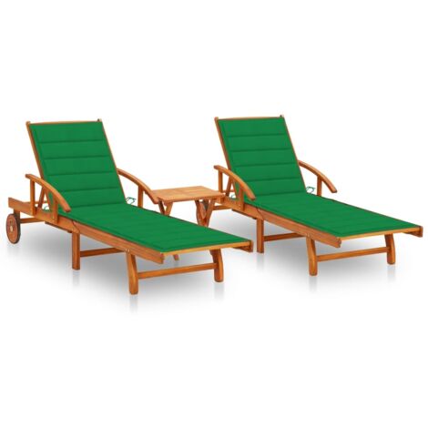 Lot de 2 Chaises longue Bain de soleil Transat de relaxations avec table et coussins Acacia solide CFW564866 (1/5)