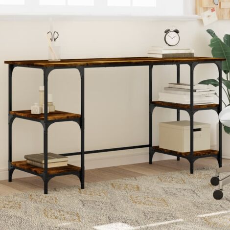 Bureau,Table de travail,Table d'étude chêne fumé 140x50x75 cm métal et bois d'ingénierie CFW318848 (1/5)