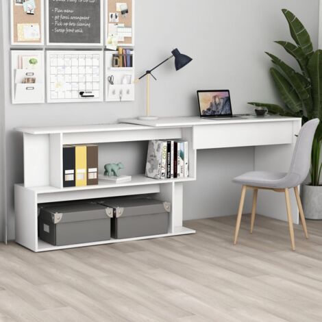 Bureau,Table de travail,Table d'étude d'angle Blanc 200x50x76 cm Bois d'ingénierie CFW777499 (1/5)
