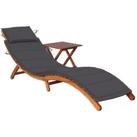 Chaise longue Bain de soleil Transat de relaxation de jardin avec table et coussin Bois d'acacia CFW354888 (1/5)