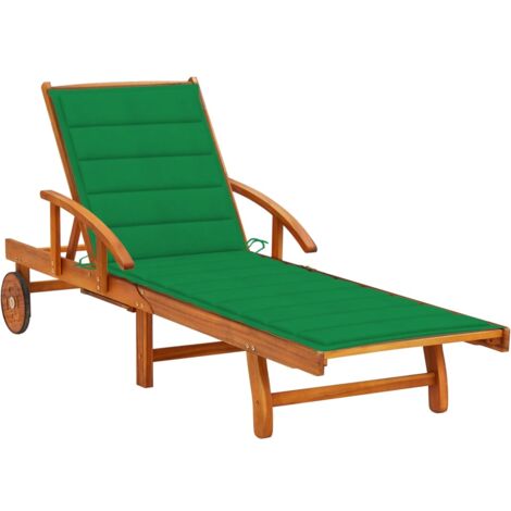 Chaise longue Bain de soleil Transat de relaxation de jardin avec coussin Bois d'acacia solide CFW490418 (1/5)