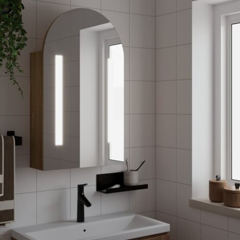 Design In – Armoire murale de salle de bain avec miroir LED – Dimensions 42x13x70 cm – Bois d'ingénierie résistant à l'humidité – Étagères réglables - CFW870143 (1/5)