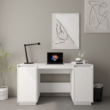 Bureau,Table de travail,Table d'étude blanc 140x50x75 cm bois massif de pin CFW624843 (1/5)