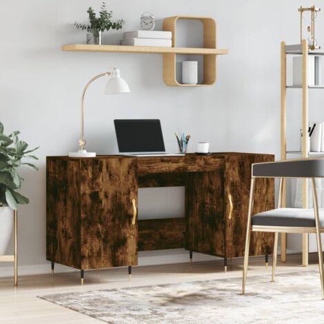Bureau，Table de travail，Table d'étude chêne fumé 140x50x75 cm bois d'ingénierie CFW798339 (1/5)