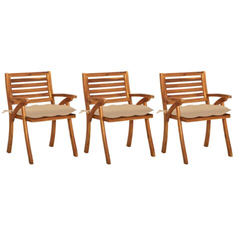 Lot de 3 Chaises à manger de jardin，Siège de Terrasse  Chaise d'extérieur avec coussins Acacia massif CFW324677 (1/5)