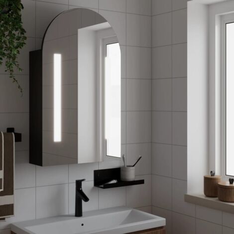 Armoire de bain，Meuble de salle de bain à miroir avec LED arquée noir 42x13x70 cm CFW199915 (1/5)