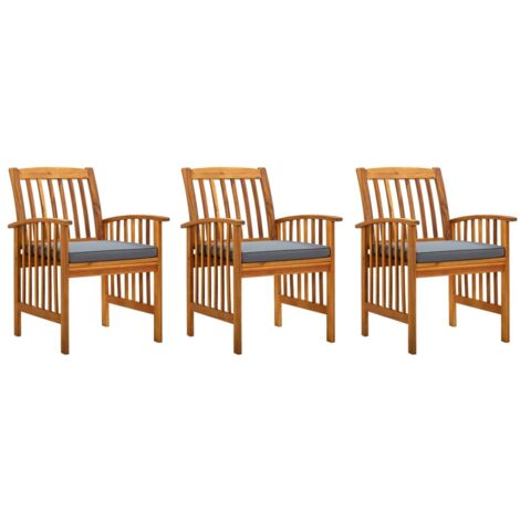 Lot de 3 Chaises à manger de jardin,Siège de Terrasse Chaise d'extérieur et coussins Bois d'acacia CFW138848 (1/5)