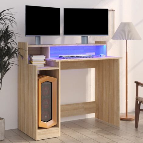 Bureau,Table de travail,Table d'étude avec lumières LED Chêne 97x45x90 cm Bois d'ingénierie CFW125620 (1/5)