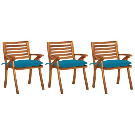 Lot de 3 Chaises à manger de jardin,Siège de Terrasse Chaise d'extérieur avec coussins Acacia massif CFW774133 (1/5)