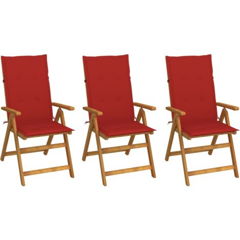 Lot de 3 Chaises pliables de jardin,Siège de Terrasse Chaise d'extérieur avec coussins Bois d'acacia CFW954911 (1/5)