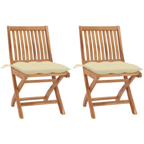 Lot de 2 Chaises de jardin,Siège de Terrasse Chaise d'extérieur et coussins blanc crème Teck massif CFW508279 (1/5)