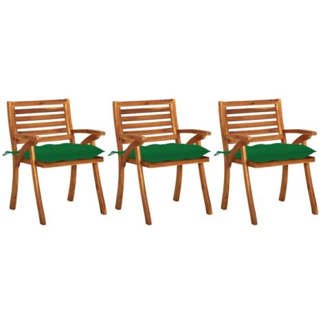 Lot de 3 Chaises à manger de jardin,Siège de Terrasse Chaise d'extérieur avec coussins Acacia massif CFW949716 (1/5)