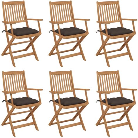 Lot de 6 Chaises pliables de jardin,Siège de Terrasse Chaise d'extérieur avec coussins Bois d'acacia CFW684445 (1/5)