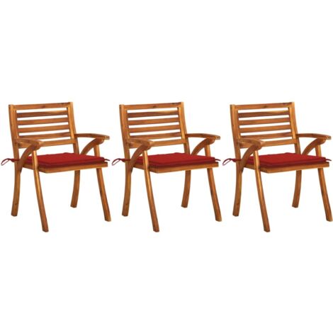 Lot de 3 Chaises à manger de jardin,Siège de Terrasse Chaise d'extérieur avec coussins Acacia massif CFW824483 (1/5)