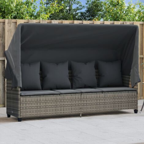 Chaise longue Bain de soleil Transat de relaxation avec auvent et coussins gris résine tressée CFW930774 (1/5)