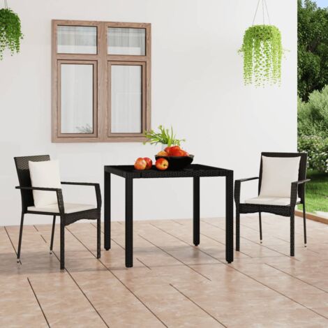 Lot de 2 Chaises de jardin,Siège de Terrasse Chaise d'extérieur avec coussins Résine tressée Noir CFW408676 (1/5)