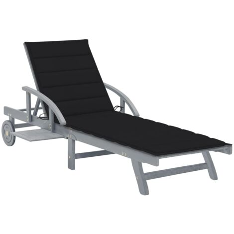 Chaise longue Bain de soleil Transat de relaxation de jardin avec coussin Bois d'acacia solide CFW625739 (1/5)