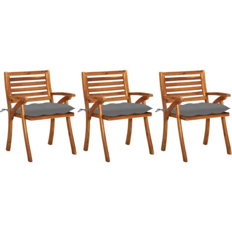 Lot de 3 Chaises à manger de jardin,Siège de Terrasse Chaise d'extérieur avec coussins Acacia massif CFW294396 (1/5)