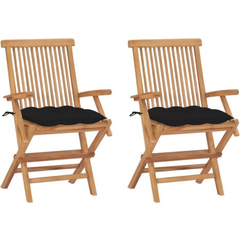 Lot de 2 Chaises de jardin,Siège de Terrasse Chaise d'extérieur avec coussins noir Bois teck massif CFW730852 (1/5)