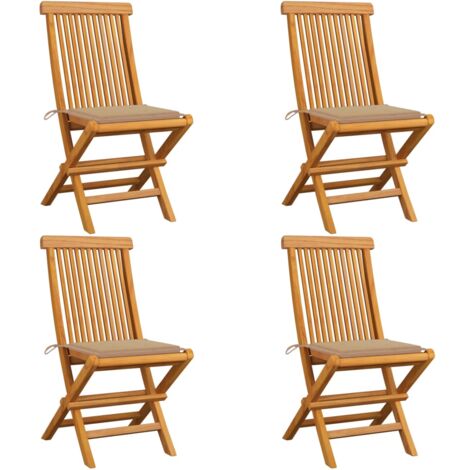 Lot de 4 Chaises de jardin，Siège de Terrasse  Chaise d'extérieur et coussins beige Bois teck massif CFW852942 (1/5)