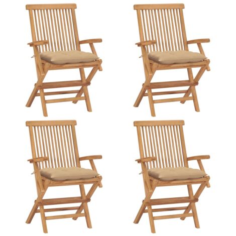 Lot de 4 Chaises de jardin,Siège de Terrasse Chaise d'extérieur et coussins beige Bois teck massif CFW140897 (1/5)