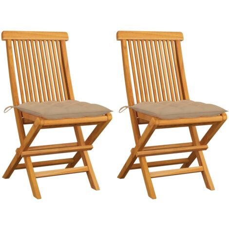 Lot de 2 Chaises de jardin，Siège de Terrasse  Chaise d'extérieur et coussins beige Bois teck massif CFW928729 (1/5)