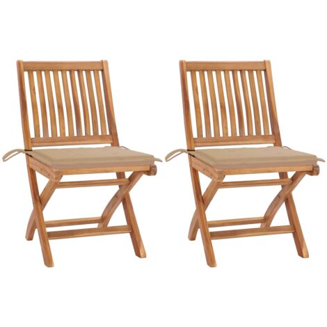 Lot de 2 Chaises de jardin,Siège de Terrasse Chaise d'extérieur et coussins beige Bois teck massif CFW539844 (1/5)