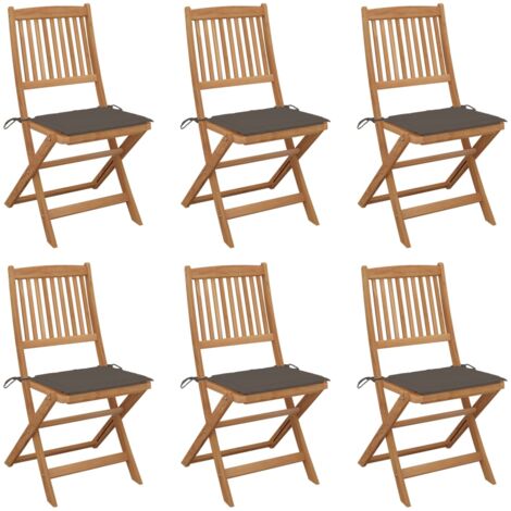 Lot de 6 Chaises pliables de jardin,Siège de Terrasse Chaise d'extérieur avec coussins Bois d'acacia CFW220900 (1/5)
