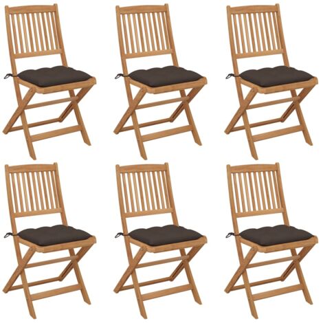 Lot de 6 Chaises pliables de jardin,Siège de Terrasse Chaise d'extérieur avec coussins Bois d'acacia CFW257697 (1/5)