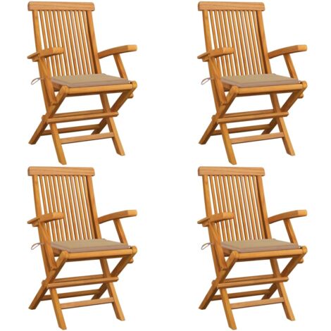 Lot de 4 Chaises de jardin,Siège de Terrasse Chaise d'extérieur et coussins beige Bois teck massif CFW410232 (1/5)