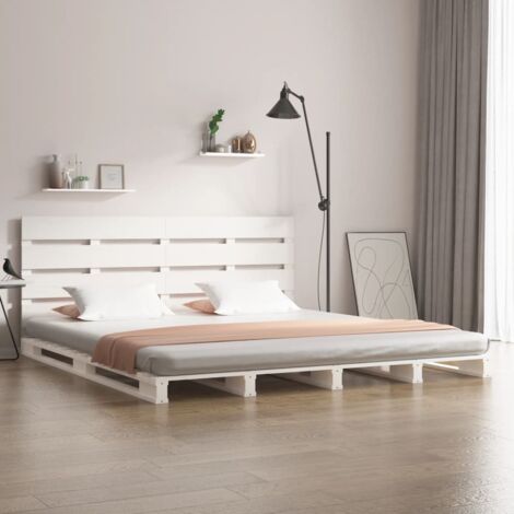 Lit Adulte，Lit double，Cadre de lit Blanc 180x200 cm Bois de pin massif Super King CWV97180 CFW226690 (1/5)