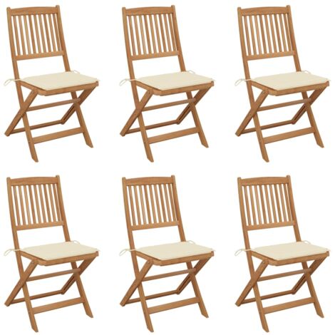 Lot de 6 Chaises pliables de jardin,Siège de Terrasse Chaise d'extérieur avec coussins Bois d'acacia CFW710772 (1/5)