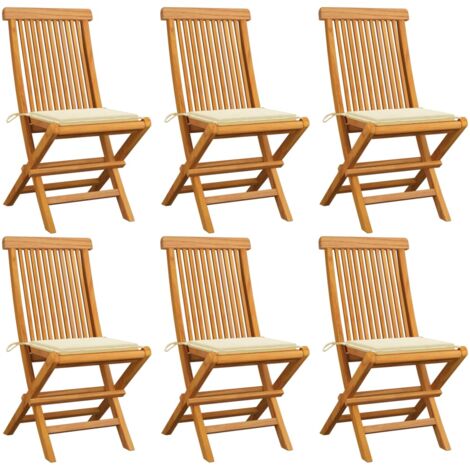 Lot de 6 Chaises de jardin,Siège de Terrasse Chaise d'extérieur et coussins crème Bois teck massif CFW653586 (1/5)