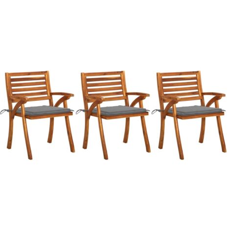 Lot de 3 Chaises à manger de jardin,Siège de Terrasse Chaise d'extérieur avec coussins Acacia massif CFW274101 (1/5)