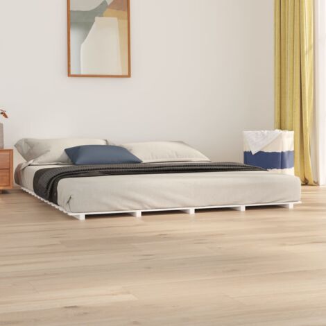 Lit double，Lit adulte，Cadre de lit blanc 200x200 cm bois de pin massif641806 CFW328528 (1/5)