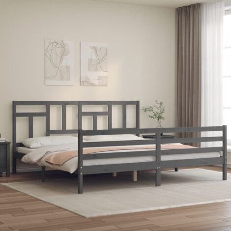 Lit double,Lit adulte,Cadre de lit avec tête de lit gris 200x200 cm bois massif183377 CFW482483 (1/5)