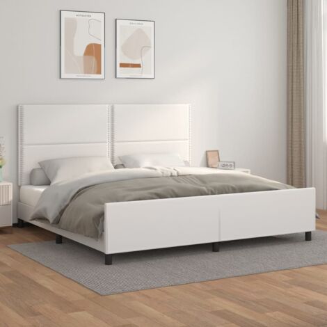 Lit double,Lit adulte,Cadre de lit avec tête de lit Blanc 200x200 cm Similicuir647150 CFW106698 (1/5)