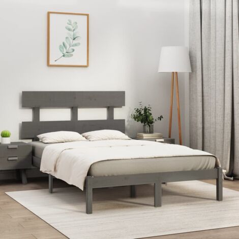 Lit double,Lit adulte,Cadre de lit Gris Bois massif 200x200 cm838937 CFW296238 (1/5)