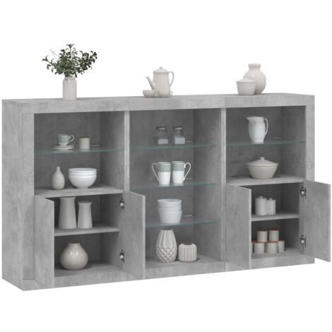 Buffet,Meuble de Rangement,Bahut pour Salon, Salle à Manger, Cuisine avec lumières LED gris béton 181,5x37x100 cm CFW117338 (1/5)