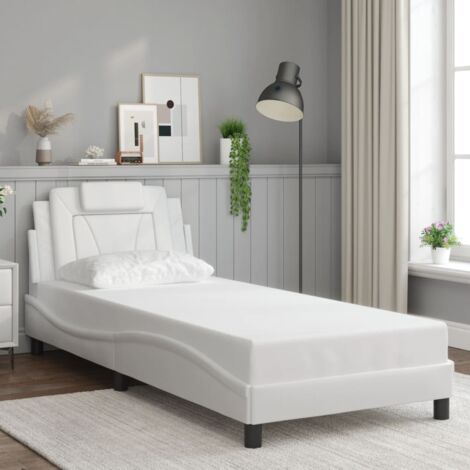 Lit Adulte，Lit simple，Cadre de lit avec tête de lit Blanc 90x190 cm Similicuir CFW776474 CFW494701 (1/5)