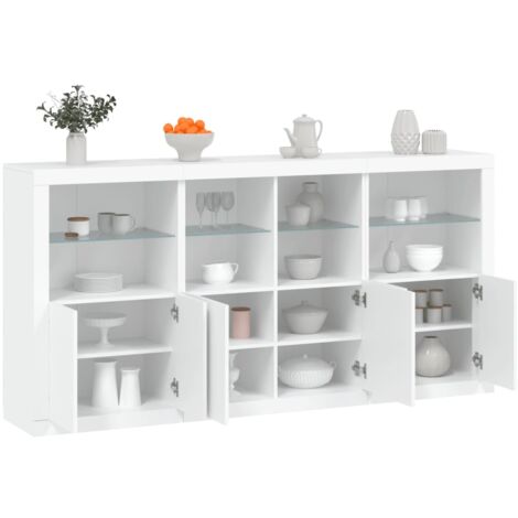 Buffet Salon Avec LED RGB – Blanc Laqué – 80x35x75 Cm – Rangement Spacieux Et Ambiance Lumineuse