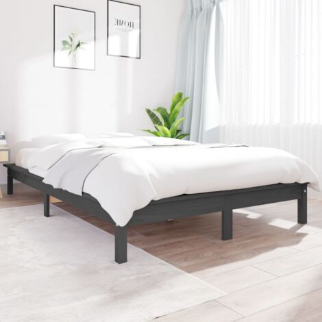 Lit double，Lit adulte，Cadre de lit Gris 200x200 cm Bois de pin massif159676 CFW185525 (1/5)