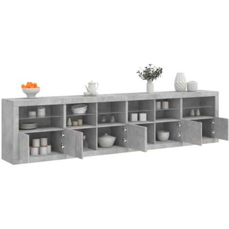 Buffet,Meuble de Rangement,Bahut pour Salon, Salle à Manger, Cuisine avec lumières LED gris béton 283x37x67 cm CFW177956 (1/5)